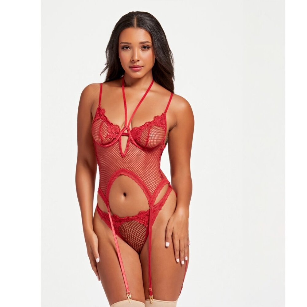Plus Size Two Piece Stretch fishnet Camidoll Set